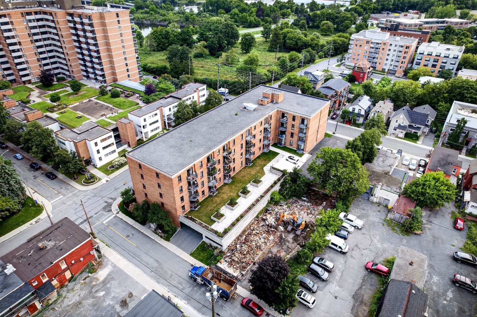 50 Burnside Avenue from above, with the Ottawa River and downtown beyond